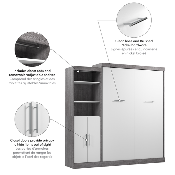 Grand lit escamotable avec organisateur de garde-robe avec portes (90L)