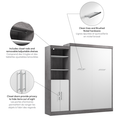 Grand lit escamotable avec organisateur de garde-robe avec portes (90L)