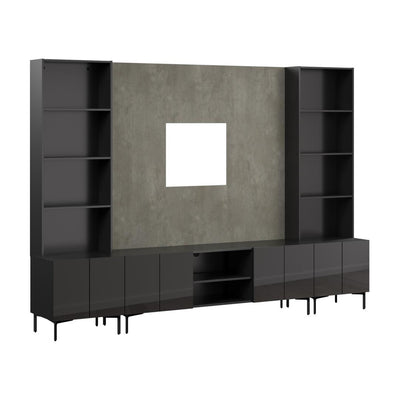 118W Modular Entertainment Center with TV Stand, Storage Cabinets with Hutches, and Small Wall Panel
