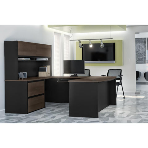 Bureau de direction en U 72L avec classeur latéral et huche