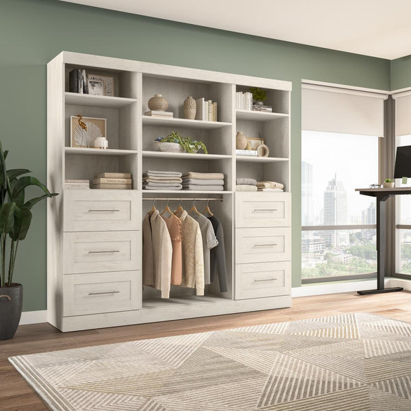 Contemporary Closet System with Shelves, Drawers & Clothing Rods, 86W x 19D