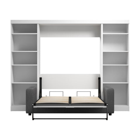 Lit escamotable double avec canapé et étagères (109L)