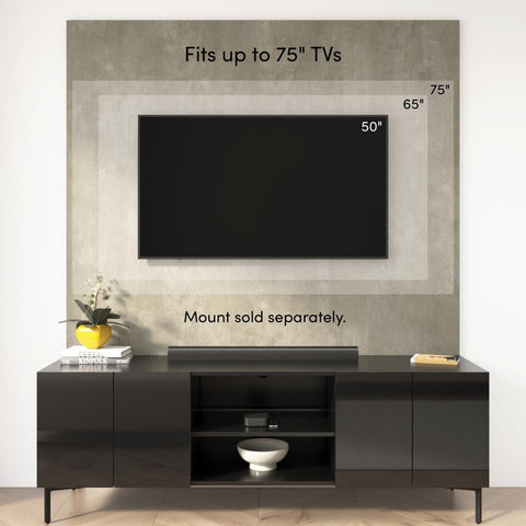 94W Modular Entertainment Center with TV Stand, Tall Storage Cabinet, and Small Wall Panel