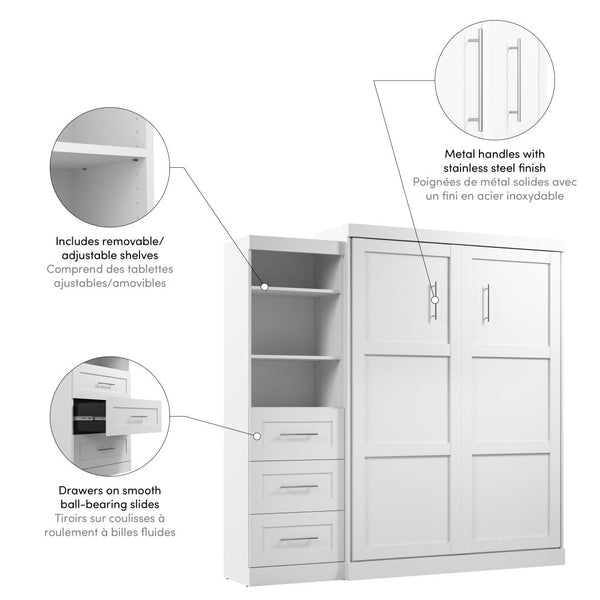 Queen Murphy Bed and Shelving Unit with Drawers (90W)