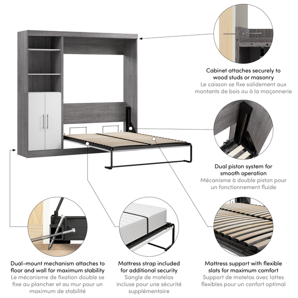 Full Murphy Bed and Closet Organizer with Doors (84W)