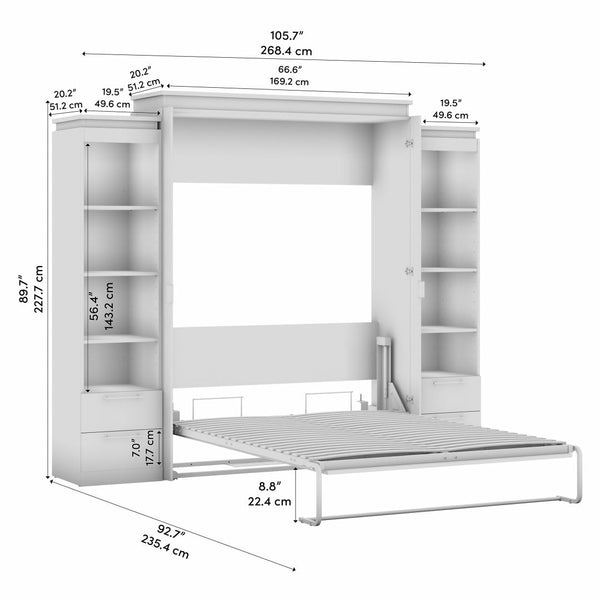 Grand lit escamotable avec tablettes et tiroirs (106L)