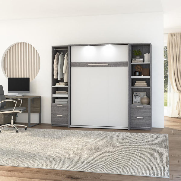 Full Murphy Bed and 2 Narrow Closet Organizers with Drawers (99W)