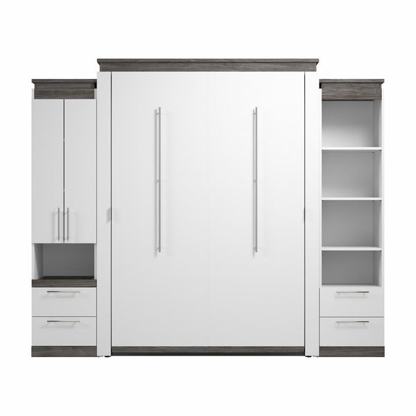 Grand lit escamotable avec armoire et grande étagère avec tiroirs (106L)