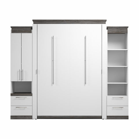 Grand lit escamotable avec armoire et grande étagère avec tiroirs (106L)