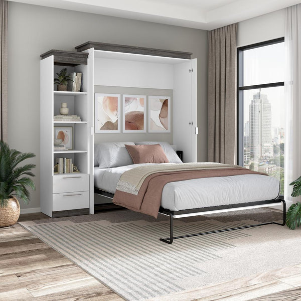 Queen Murphy Bed with Shelves and Drawers (87W)