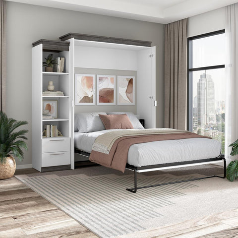 Queen Murphy Bed with Shelves and Drawers (87W)