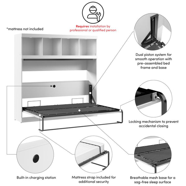 80W Full Horizontal Murphy Bed with Overhead Storage