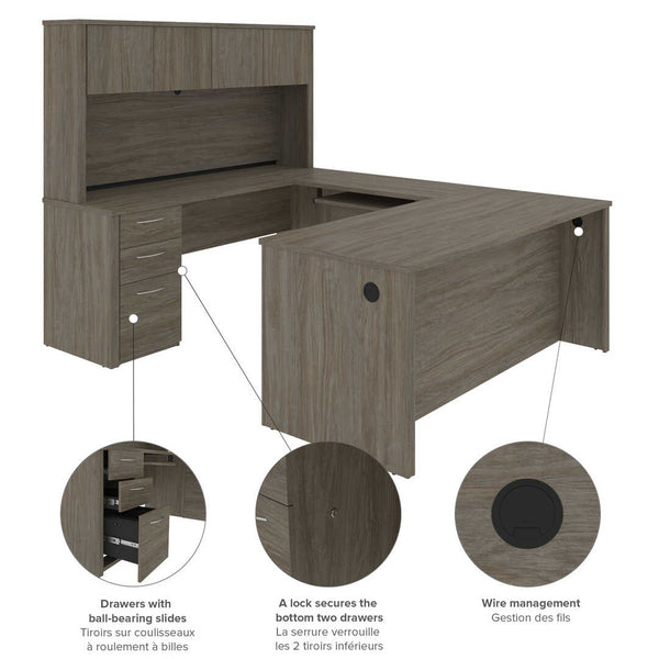 Bureau de direction en U 72L avec caisson et huche