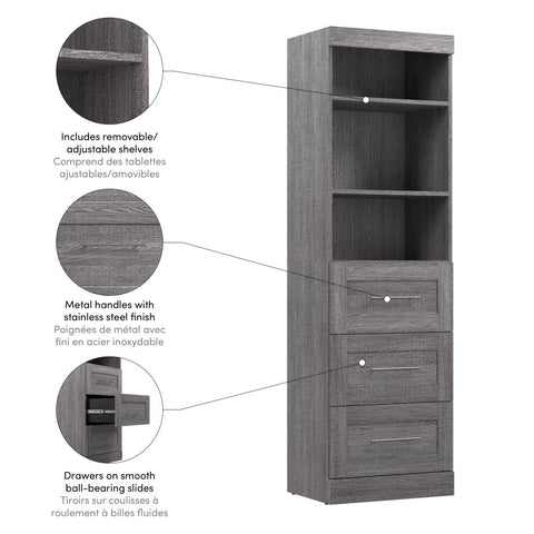 Contemporary Closet System with Drawers, 25W x 19D