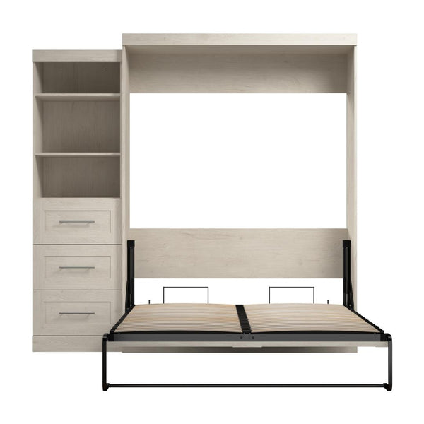 Queen Murphy Bed and Shelving Unit with Drawers (90W)