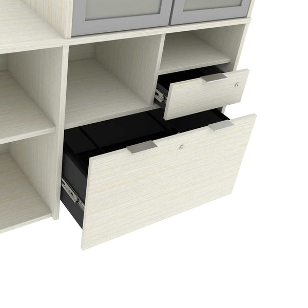 Bureau de direction en U 72L avec huche à portes en verre dépoli