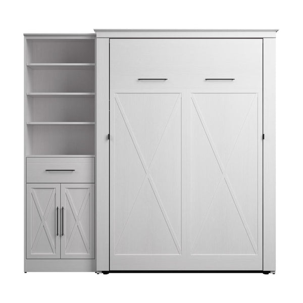 Lit escamotable double et organisateur de garde-robe avec tiroir et portes (88L)