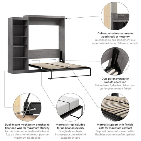 Grand lit escamotable avec organisateur de garde-robe (90L)