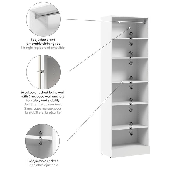 Organisateur de garde-robe modulaire pour walk-in ou placard avec tablettes 25L x 16P