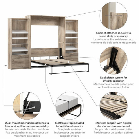 Grand lit escamotable avec 2 organisateurs de garde-robe avec tiroirs (125L)