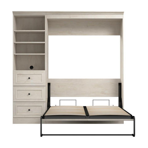 Lit escamotable double et organisateur de garde-robe avec tiroirs (84L)