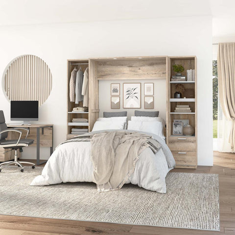 Full Murphy Bed and 2 Narrow Closet Organizers with Drawers (99W)