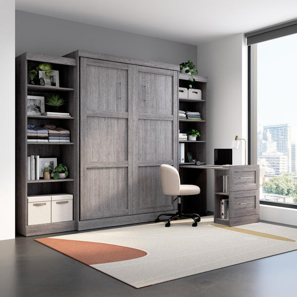 115W Queen Size Murphy Bed with Pull-Out Desk and Storage