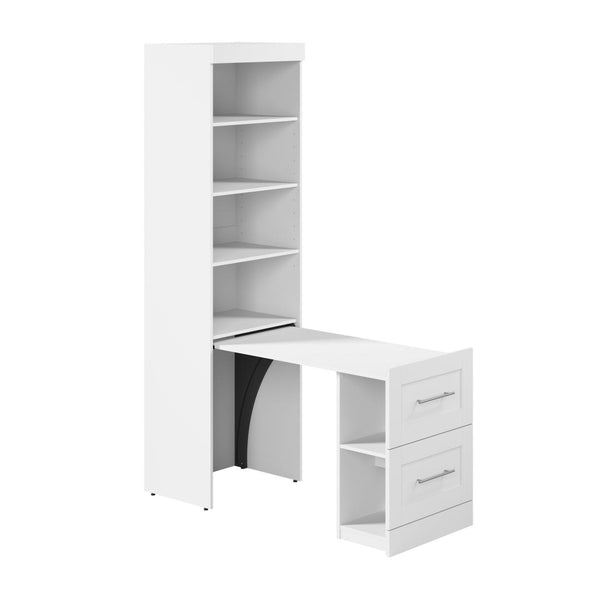 25W Pull-Out Desk Cabinet with Shelves and Hidden Storage