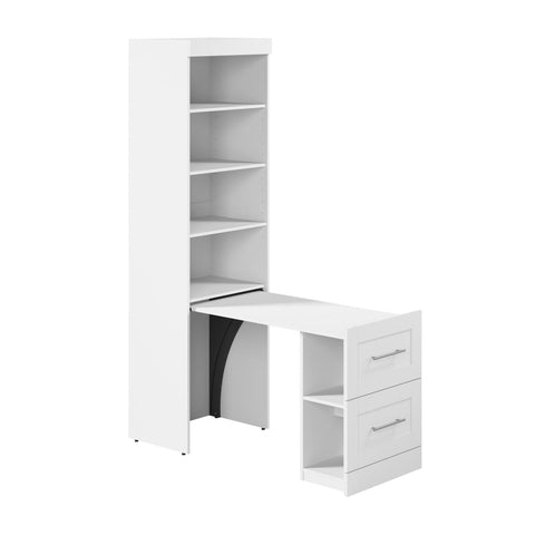 25W Pull-Out Desk Cabinet with Shelves and Hidden Storage