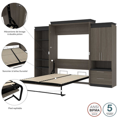 Grand lit escamotable (queen) avec rangement multifonctionnel (125L)