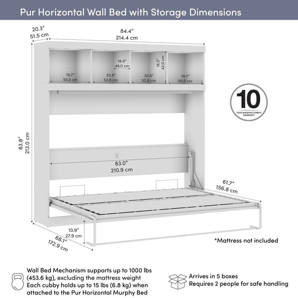 85W Queen Horizontal Murphy Bed with Overhead Storage