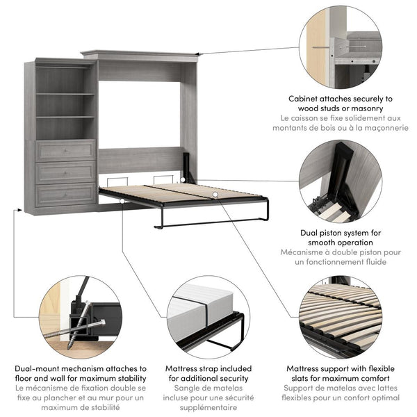 Grand lit escamotable et organisateur de garde-robe avec tiroirs (103L)