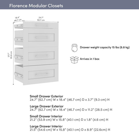 Modular Drawers (4) Set, Shaker Style, 25W x 25D