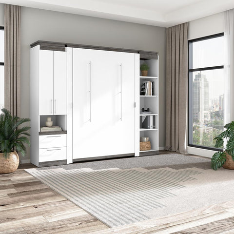 Lit escamotable double avec armoire et tablettes (100L)