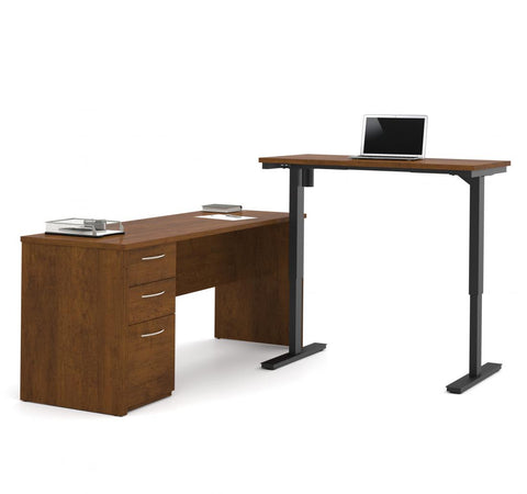 Bureau assis-debout en L 72L avec caisson