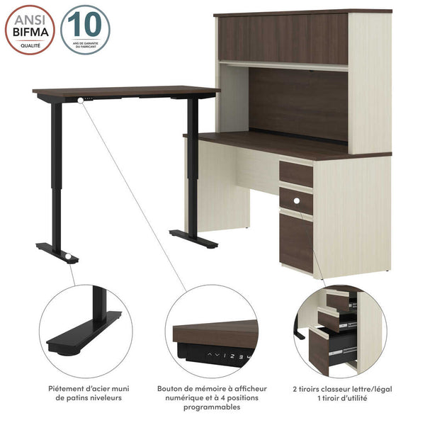 72W L-Shaped Standing Desk with Pedestal and Hutch