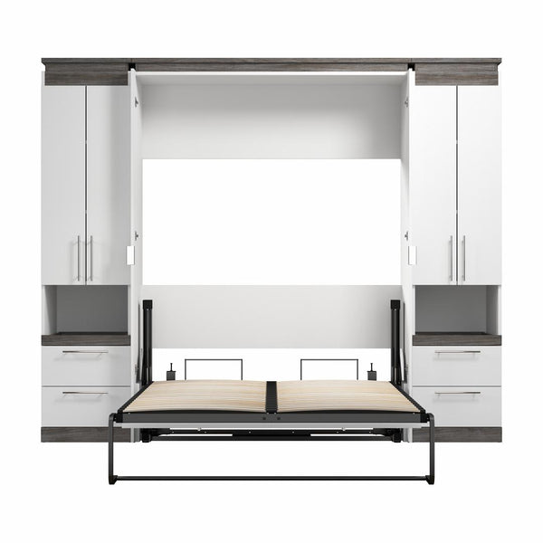 Lit escamotable double avec armoires et tablettes coulissantes (100L)