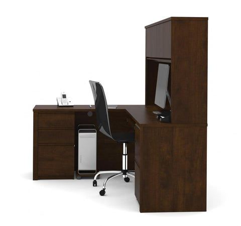 Bureau en L avec deux caissons et une huche