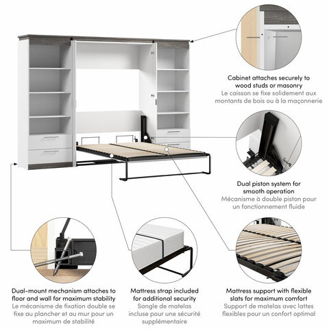 Full Murphy Bed with Shelves and Drawers (120W)