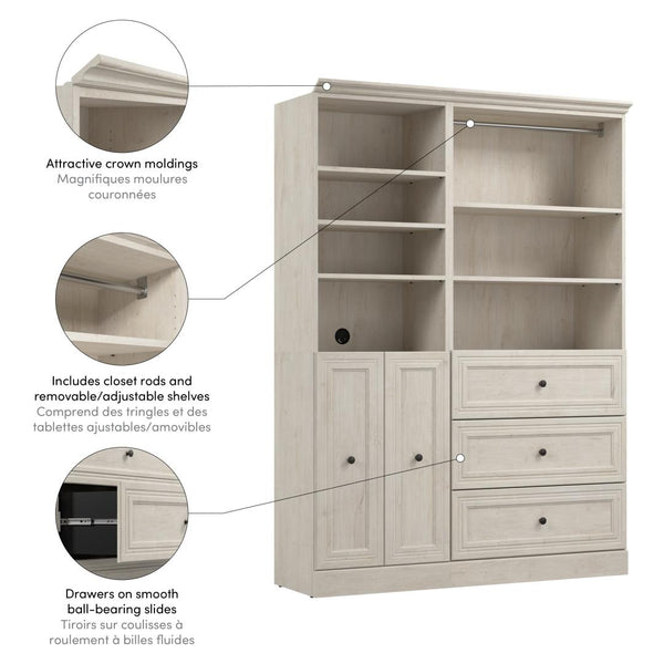 Traditional Closet System with Shelves, Drawers, Clothing Rods & Doors, 61W x 20D