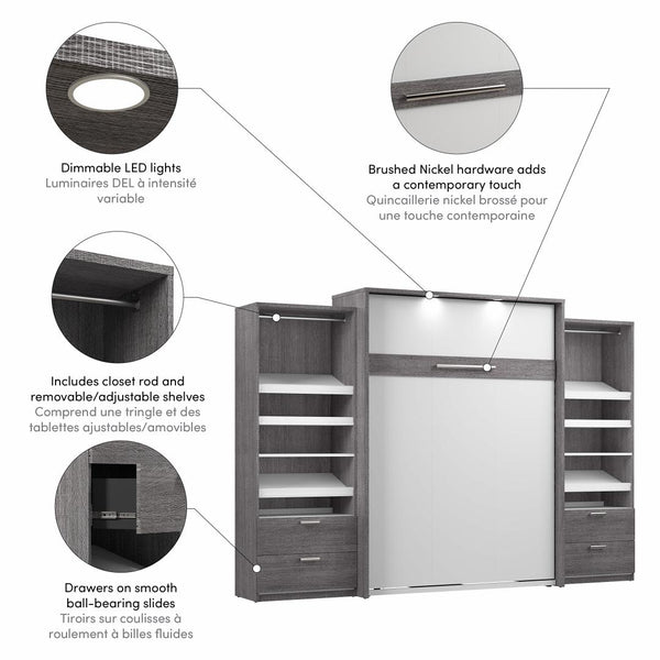 Queen Murphy Bed with 2 Closet Organizers with Drawers (125W)