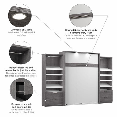 Queen Murphy Bed with 2 Closet Organizers with Drawers (125W)