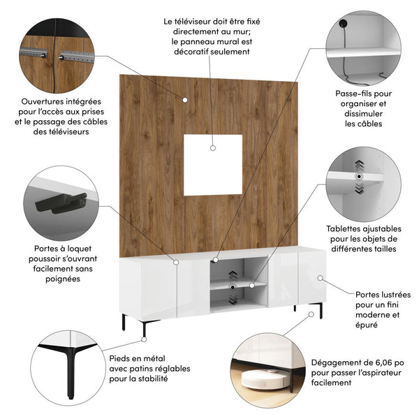 71W Modular Entertainment Center with TV Stand and Small Wall Panel