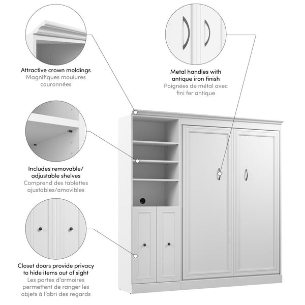 Lit escamotable double et organisateur de garde-robe avec portes (84L)