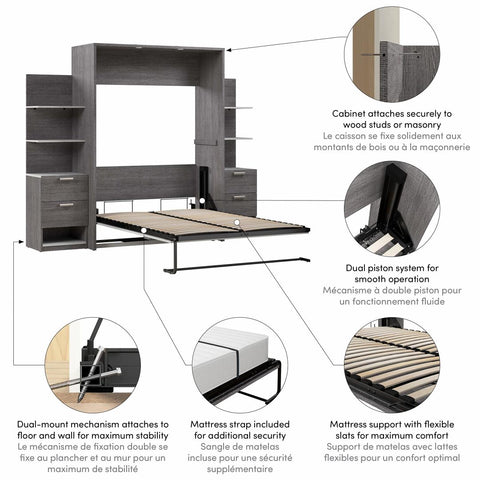 Full Murphy Bed with Nightstands and Floating Shelves (99W)