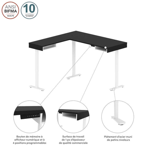 Bureau assis-debout en L 72L