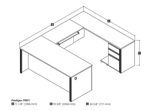 Bureau de direction en U 72L avec caisson