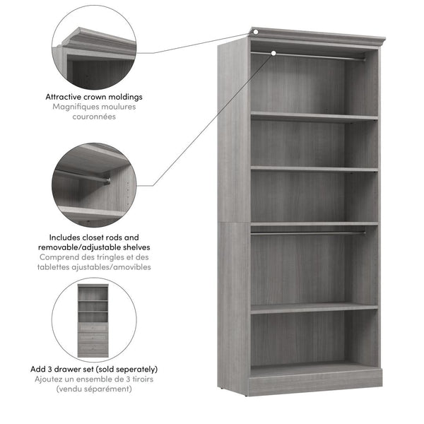 Traditional Closet System with Shelves, Drawers & Clothing Rods, 36W x 20D