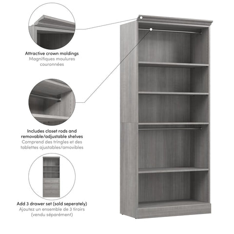 Traditional Closet System with Shelves, Drawers & Clothing Rods, 36W x 20D