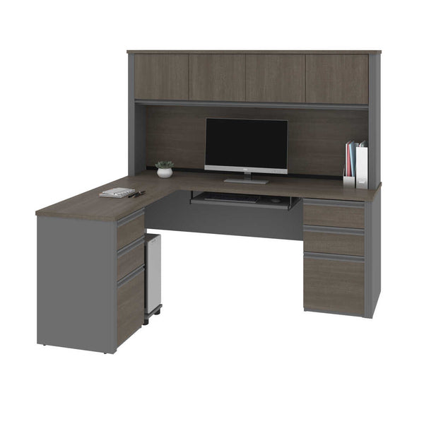 Bureau en L avec deux caissons et une huche